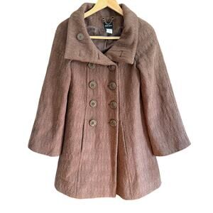 Y2K Vintage MISS SIXTY COLLECTION Brown Wool Diamond Weave Pea Coat Extra Small